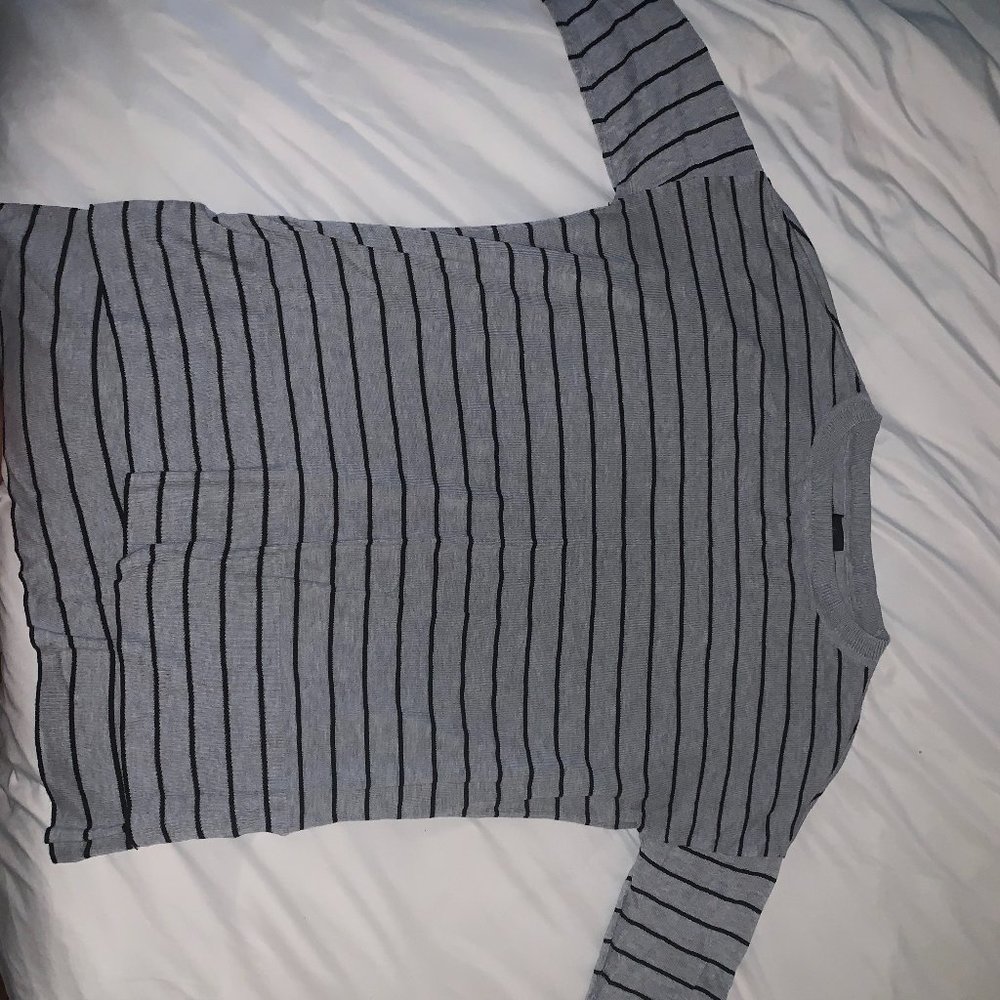 Gray/Black Striped Lightweight Sweater Long Sleeve